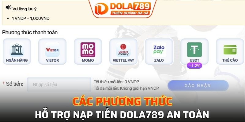 Các phương thức hỗ trợ nạp tiền DOLA789